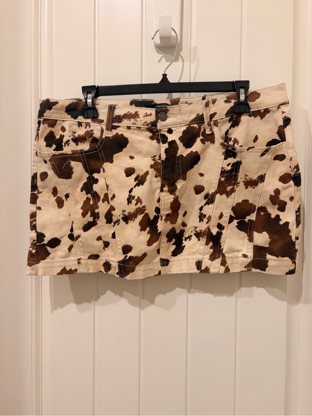 Forever 21 Brown and Cream Cow-Print Mini Skirt